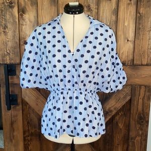 THML Blue Polka Dot Blouse WCT1400 Size Medium